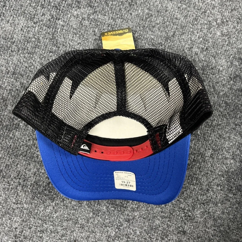 Quiksilver‎ Trucker Hat Boys Snapback Blue Red Foam Mesh Cap Skate Surf